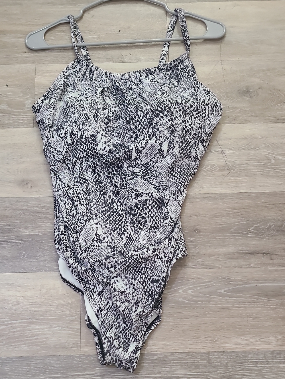 Time and Tru Black and White Snake-Print One-Piece Swimsuit